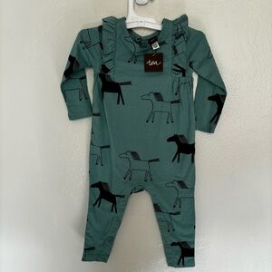 NEW with tag TEA Collection Girls Horse Animal Romper Teal Green 12-18 month